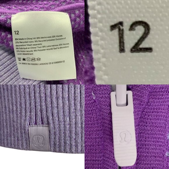 Lululemon Reversible Double Knit Zip Up Sweater 12 Purple Wool - Picture 6 of 15